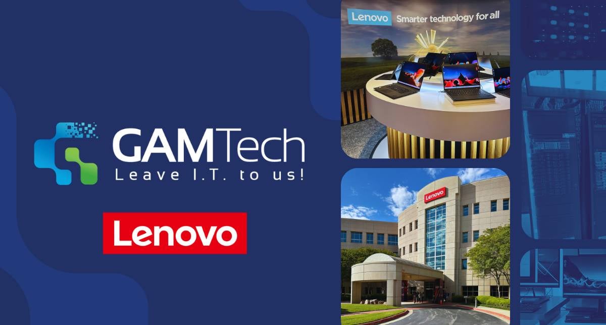GAM Tech and Lenovo Logos, pictures from Lenovo US Headquarters in Morrisville, North Carolina