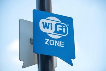 Wireless internet sign on pole on the street