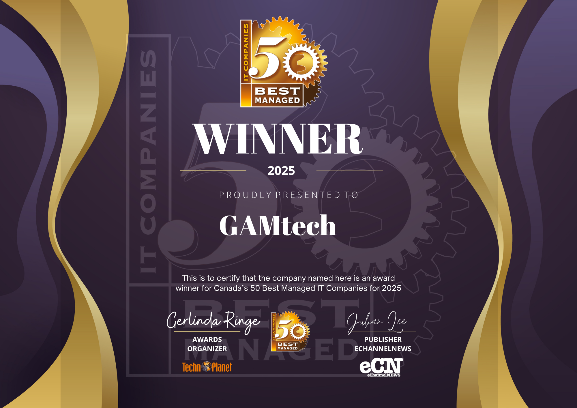 GAM Tech Named One of Canada’s 50 Best Managed IT Companies For the Fifth Consecutive Year