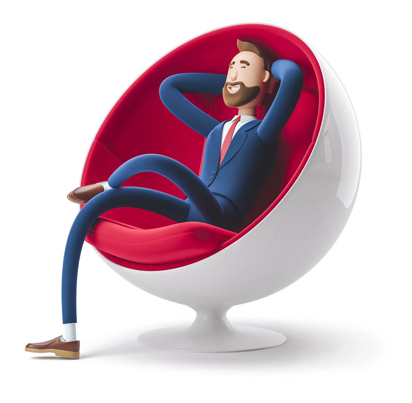 Cartoon man in a suit sitting in red chair